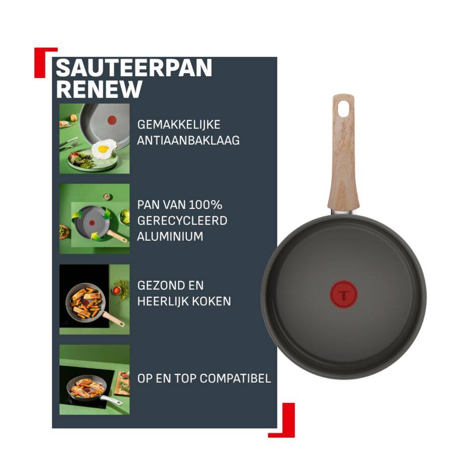 Renew G0213202 Keramische sauteerpan + glazen deksel - 24 cm - Inductie