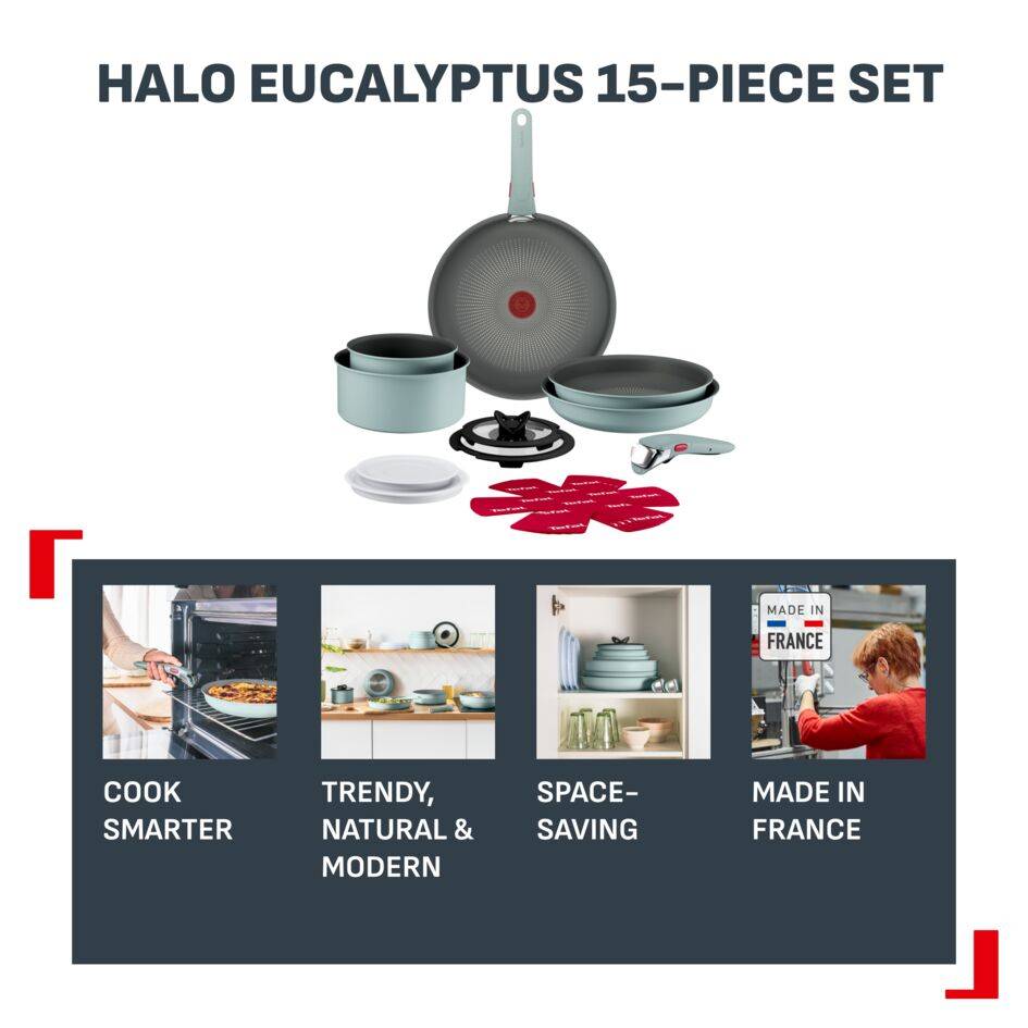 Halo Eucalyptus, 15-delige kookgereiset, bijpassend handvat, stapelbaar