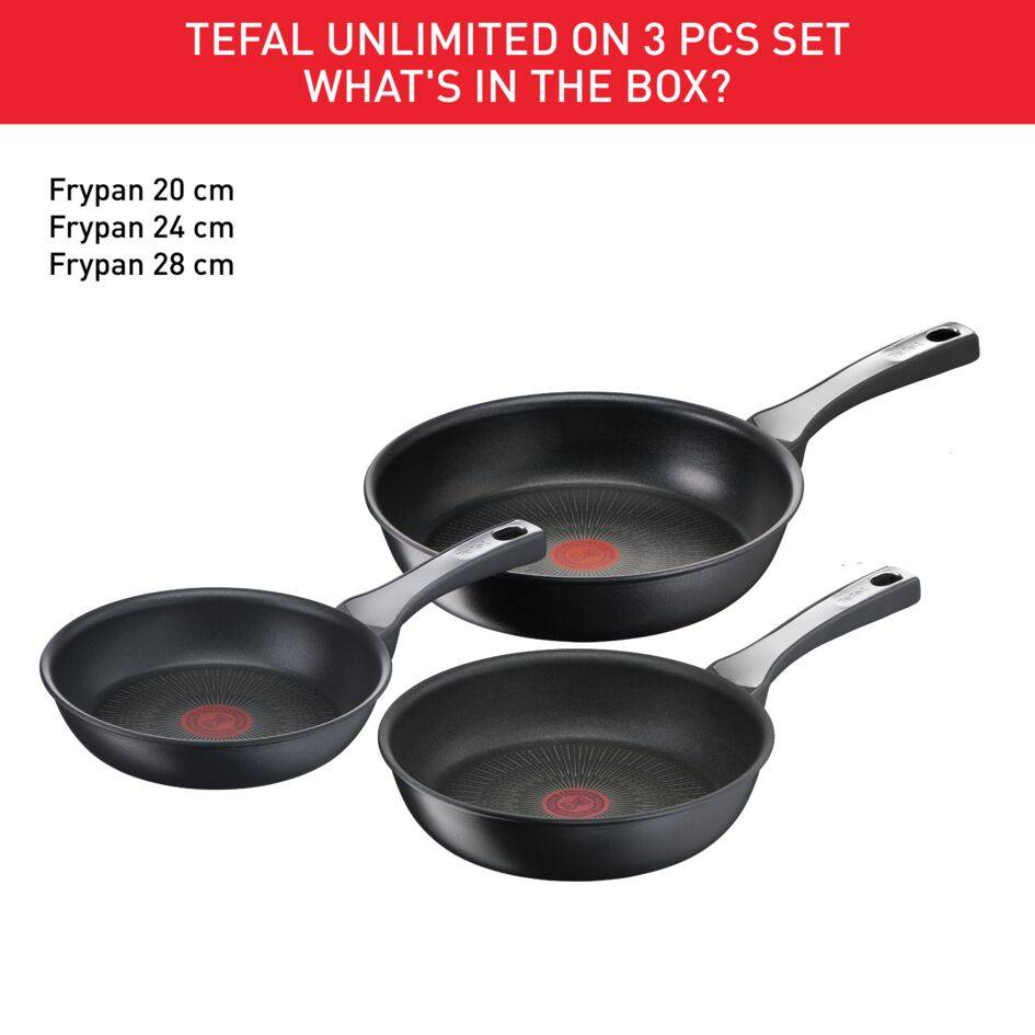 Unlimited On G2599102 Set de 3 poêles à frire 20/24/28 cm