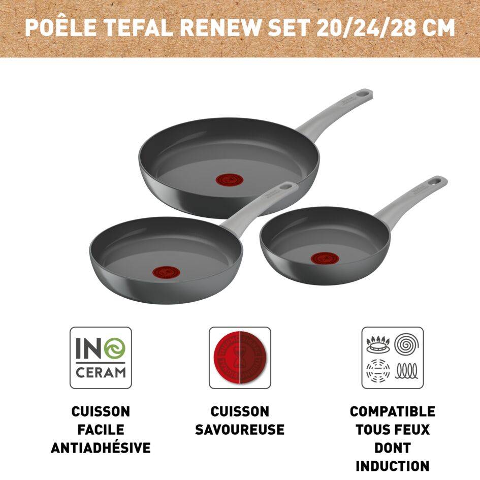Renew On C4279132 Set de 3 poêles en céramique 20/24/28 cm - Induction