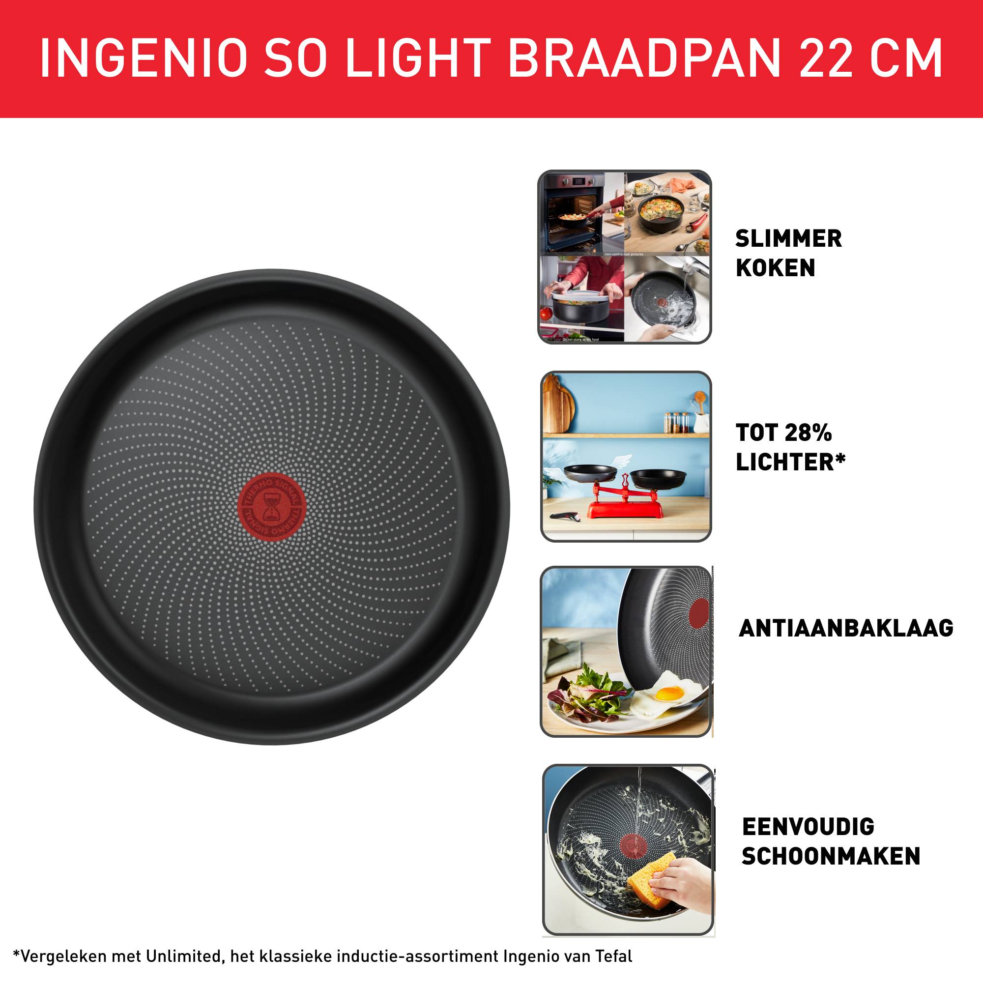 Ingenio So'Light L7230302 Braadpan - 22 cm - Inductie