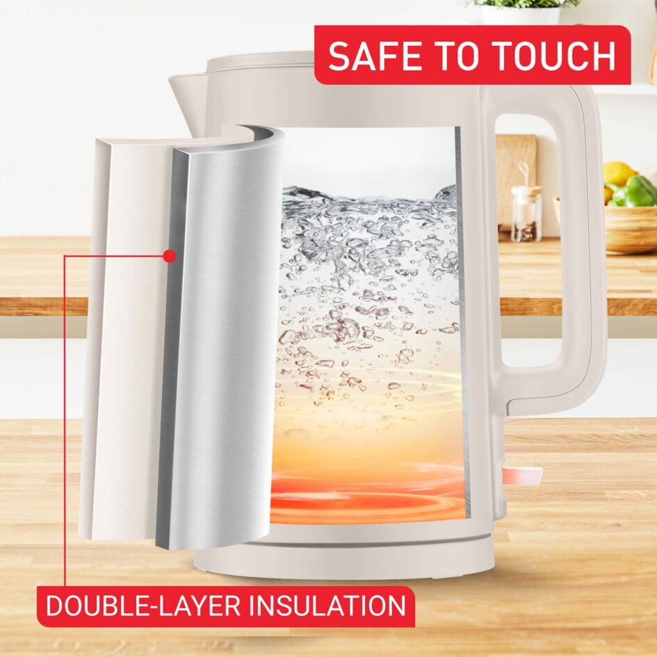 Thermo Protect Kettle, Electric Kettle, Safe to Touch, Full Stainless Steel Inside, Fair Grey