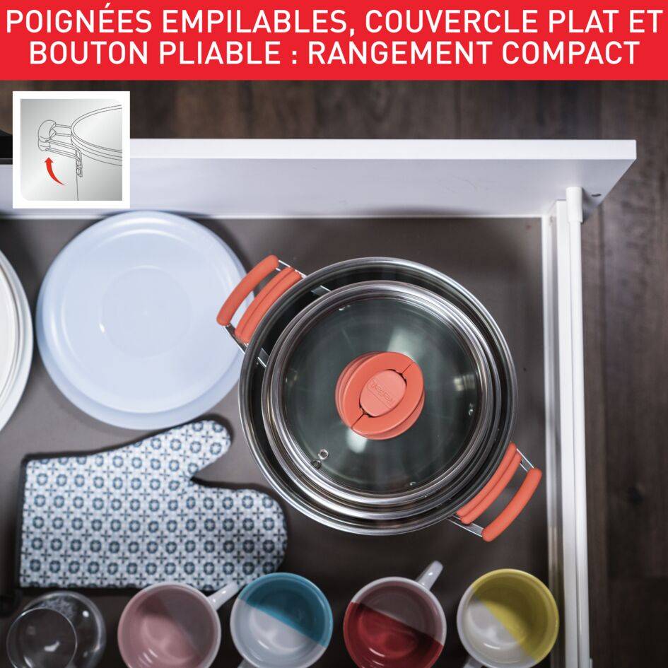 Opti'Space G720S674 Set de 3 casseroles 18/20/24 cm + couvercles - Induction