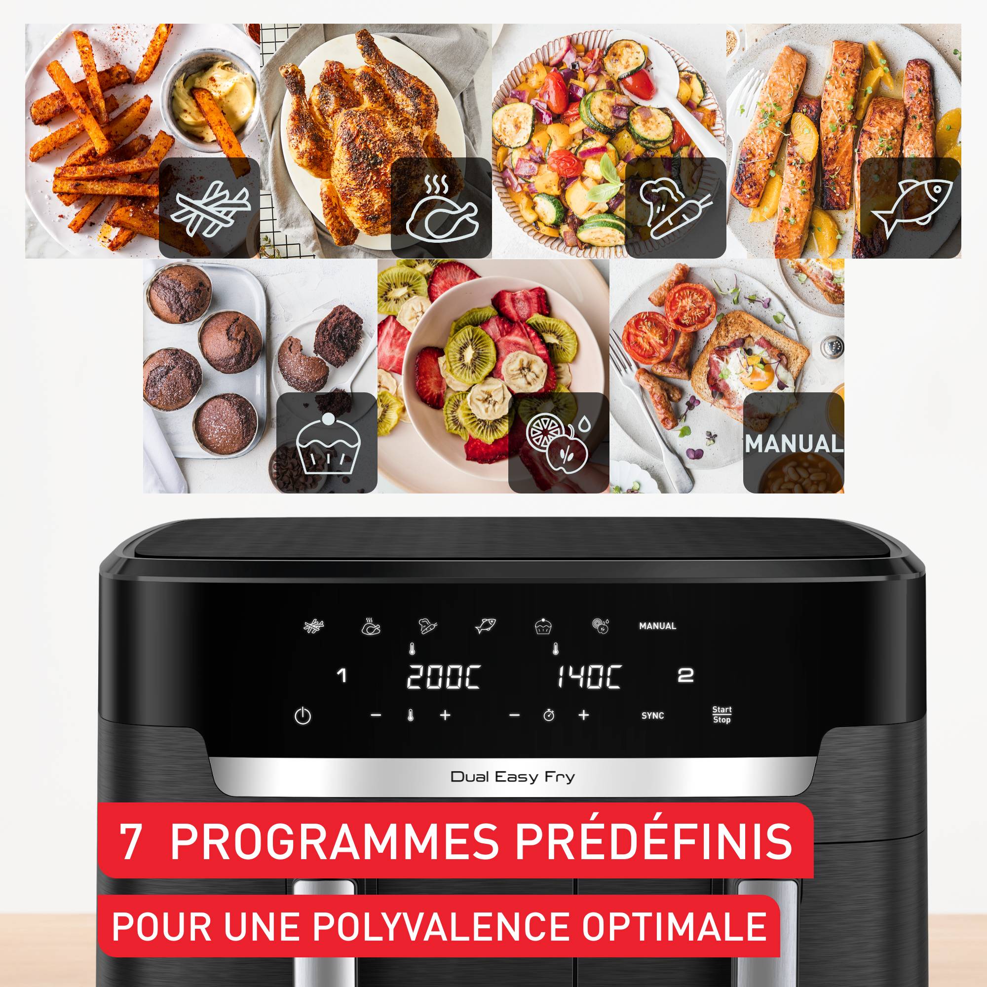 Dual Easy Fry & Grill XXL EY9428E0 Air Fryer - 7 programmes - 6,5L + 4,5L