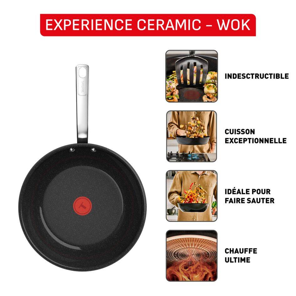 Experience Ceramic G2221902 Poêle wok 28 cm - revêtement céramique antiadhésif haute performance - Induction
