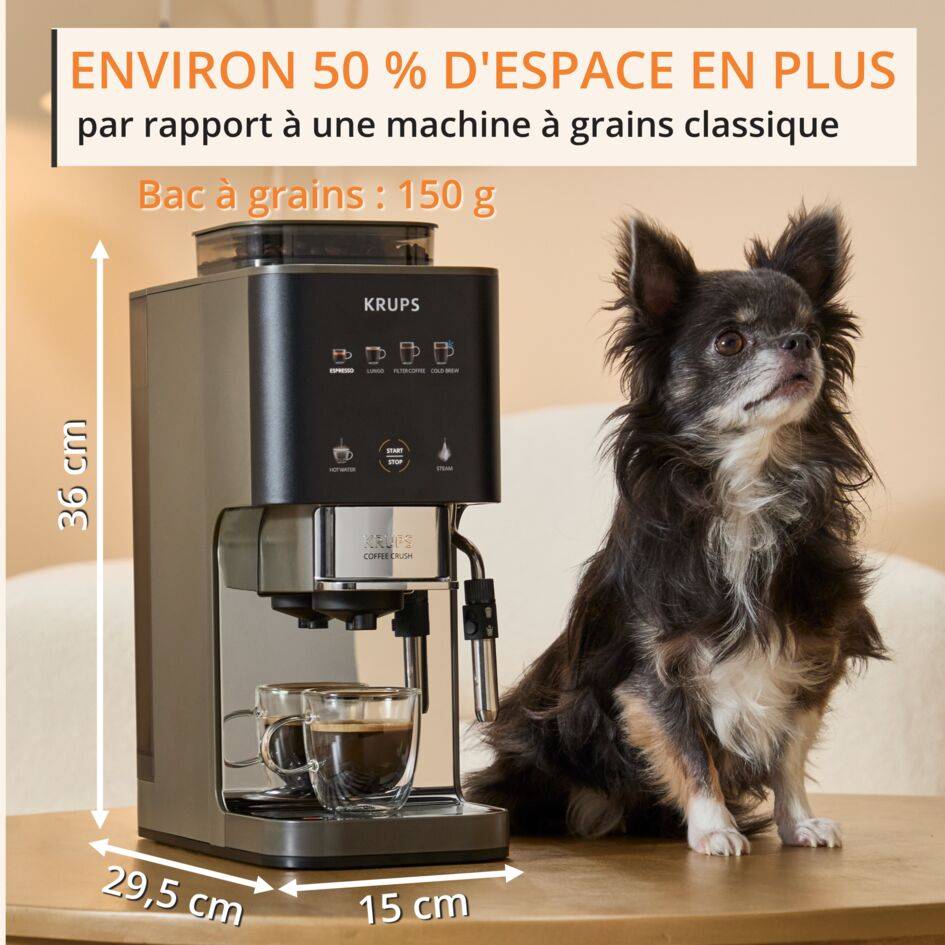 Coffee Crush SA403BE0 Machine à Expresso automatique à grain - Design compact - Cold brew et buse vapeur