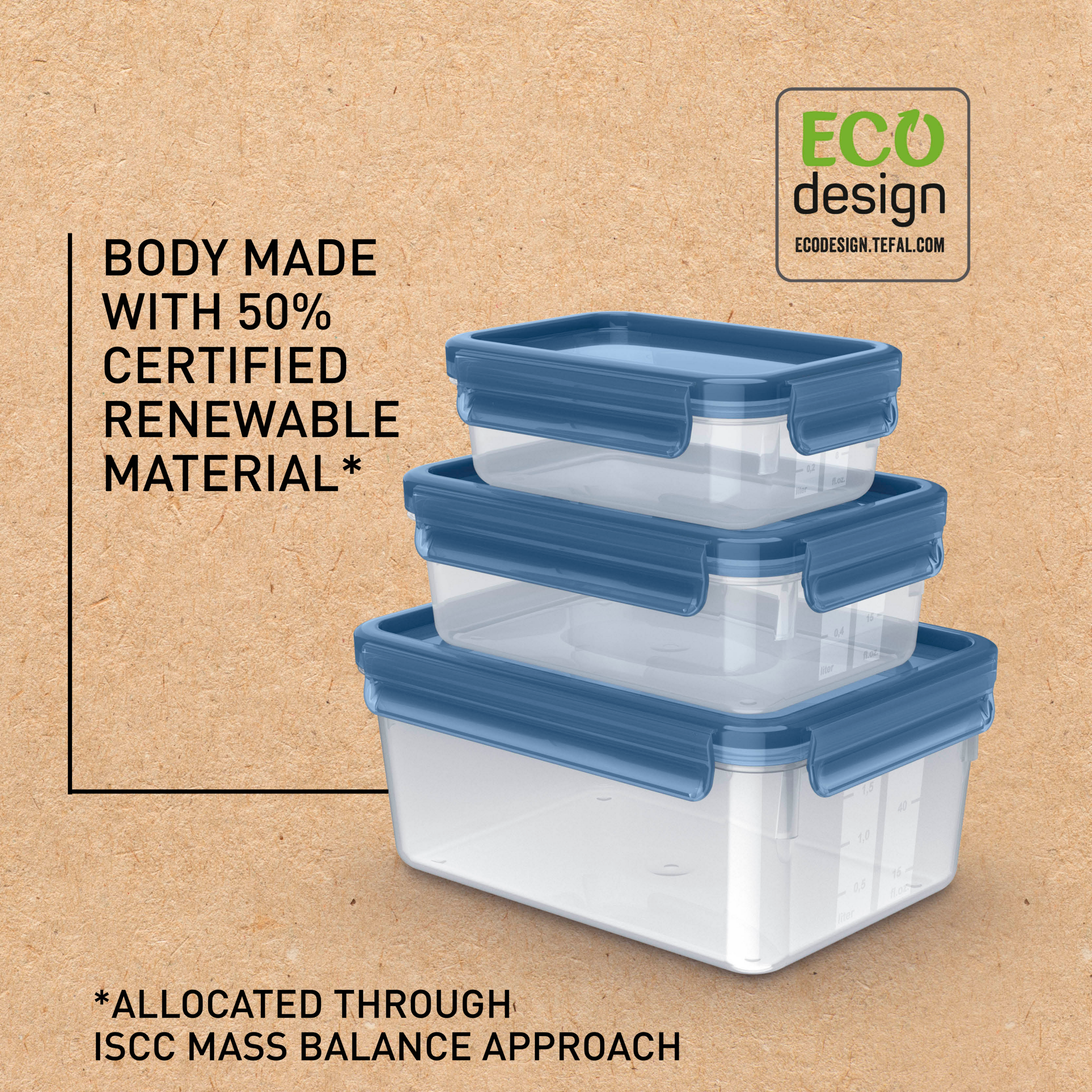 MasterSeal Fresh Eco N1171818 Set de 3 Boîtes de conservation - 0,55L / 1,0L / 2,2L