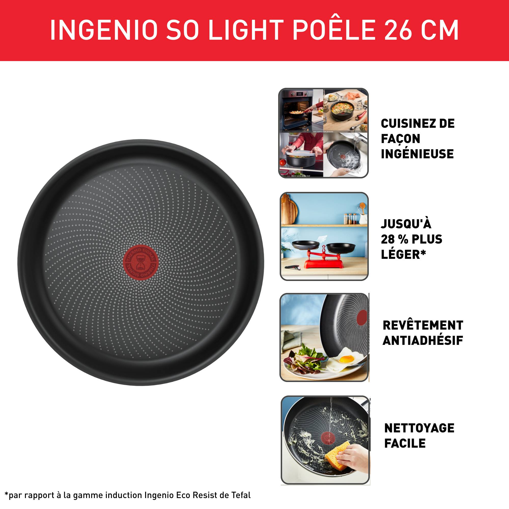 Ingenio So'Light L7230502 Poêle à frire - 26 cm - Induction