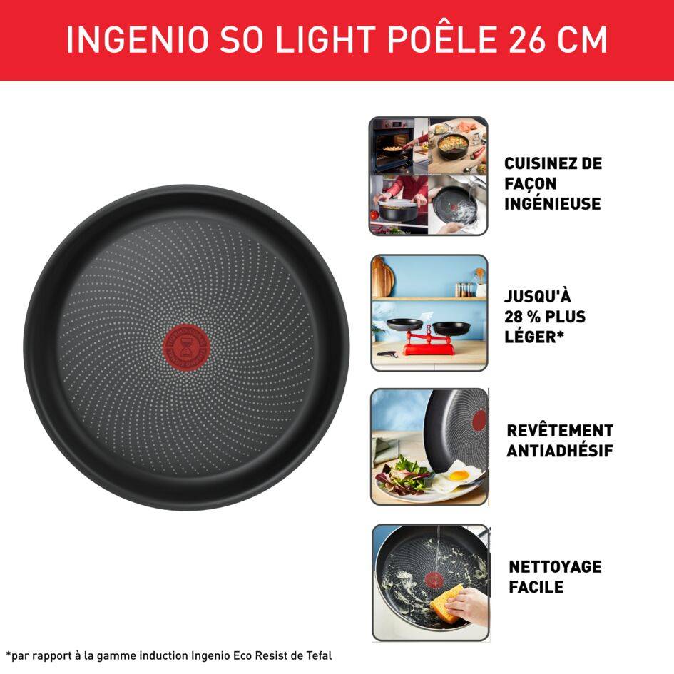 Ingenio So'Light L7230502 Poêle à frire - 26 cm - Induction