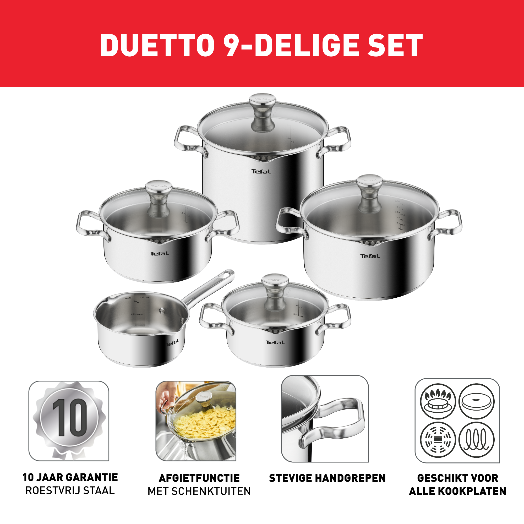 Duetto A705S936 9-delige inox set - Inductie