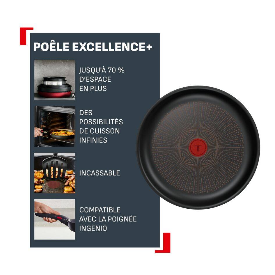 Ingenio Excellence+ P0000324 Poêle à poignée amovible - 22 cm - Induction