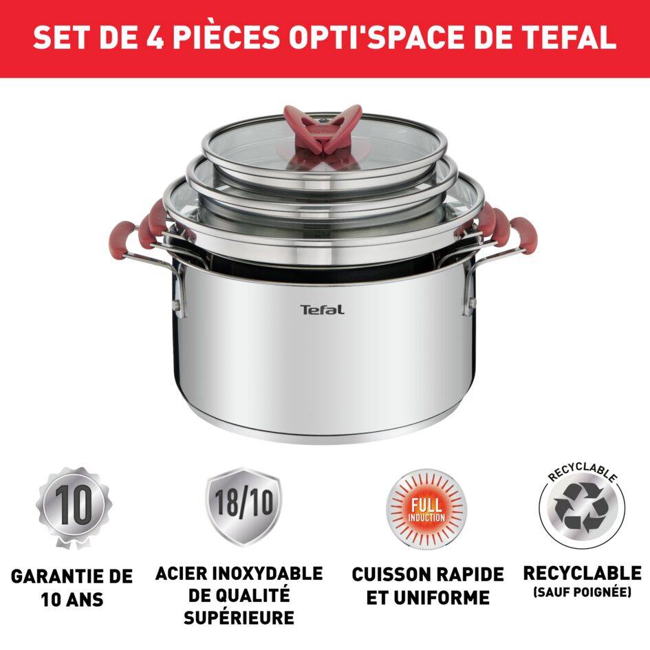 Opti'Space G720S674 Set de 3 casseroles 18/20/24 cm + couvercles - Induction