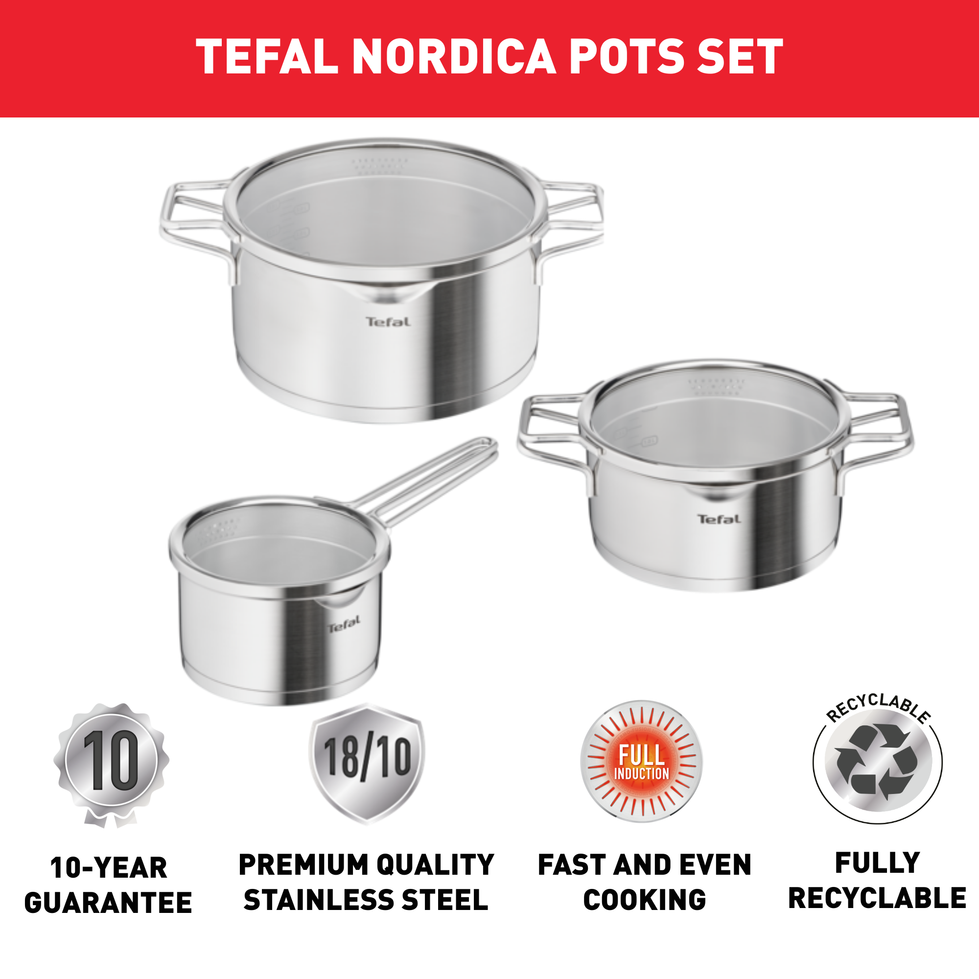 Nordica H852S326 6-delige inox set - Inductie