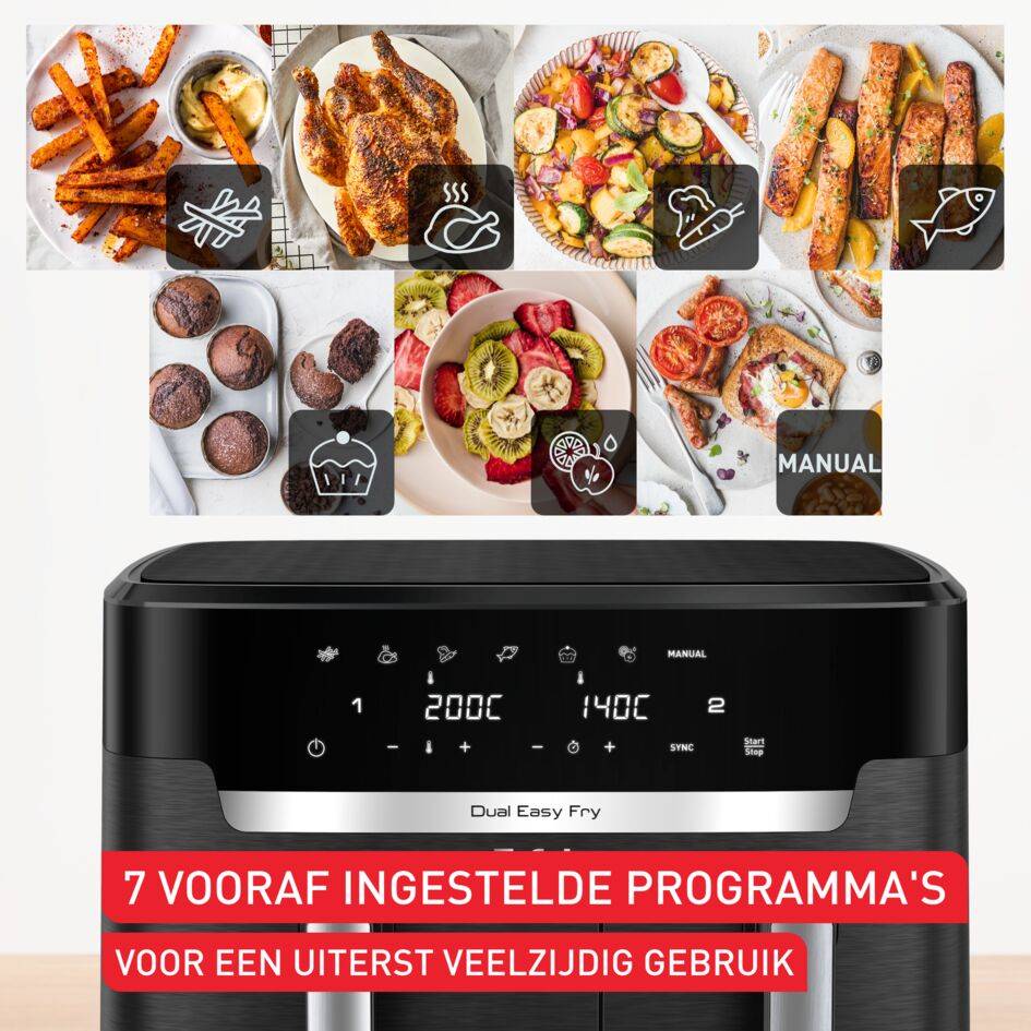 Dual Easy Fry & Grill XXL EY9428E0 Air Fryer - 7 programma's - 6,5L + 4,5L