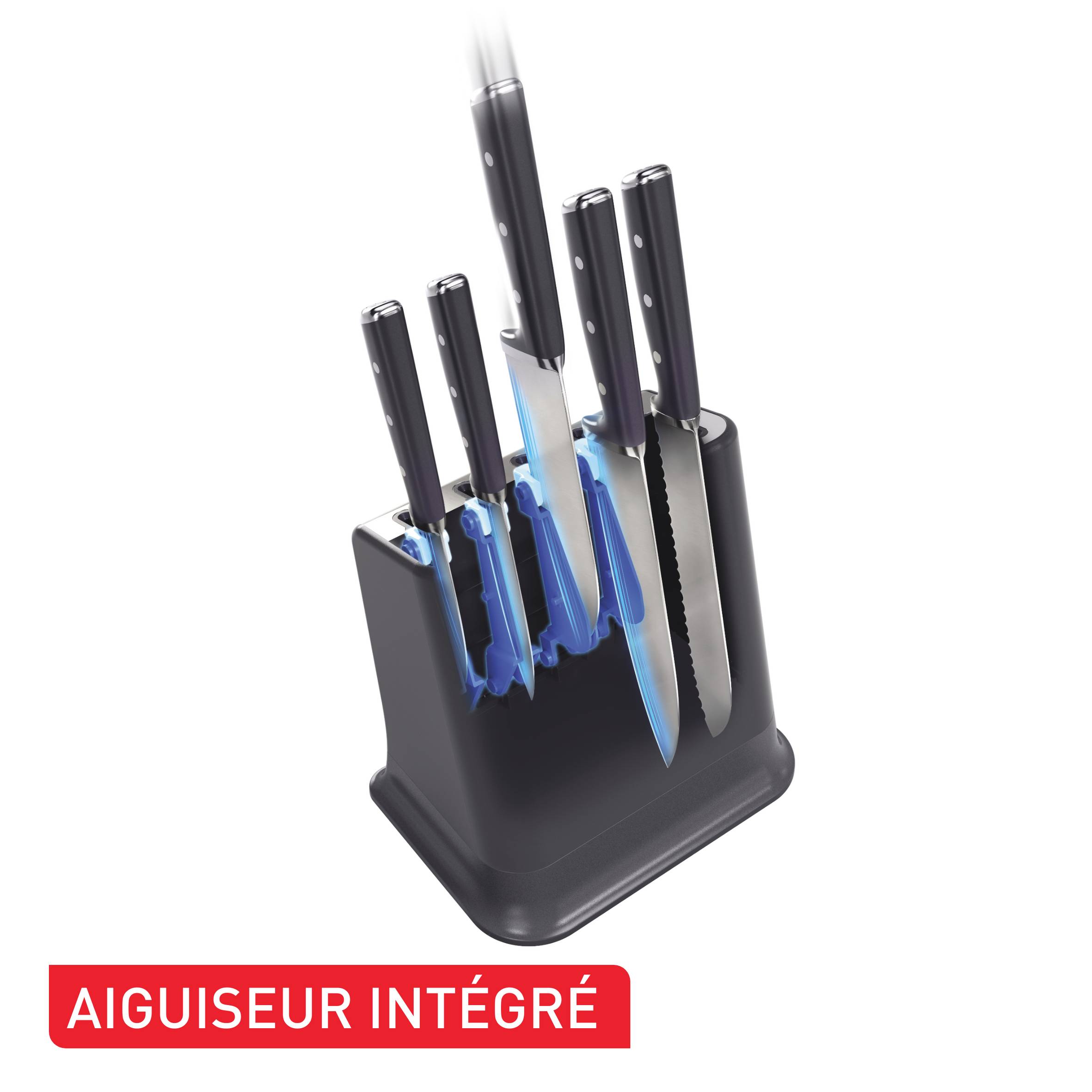 EverSharp K297S644 Set de 5 couteaux + bloc à couteau avec aiguiseur intégré