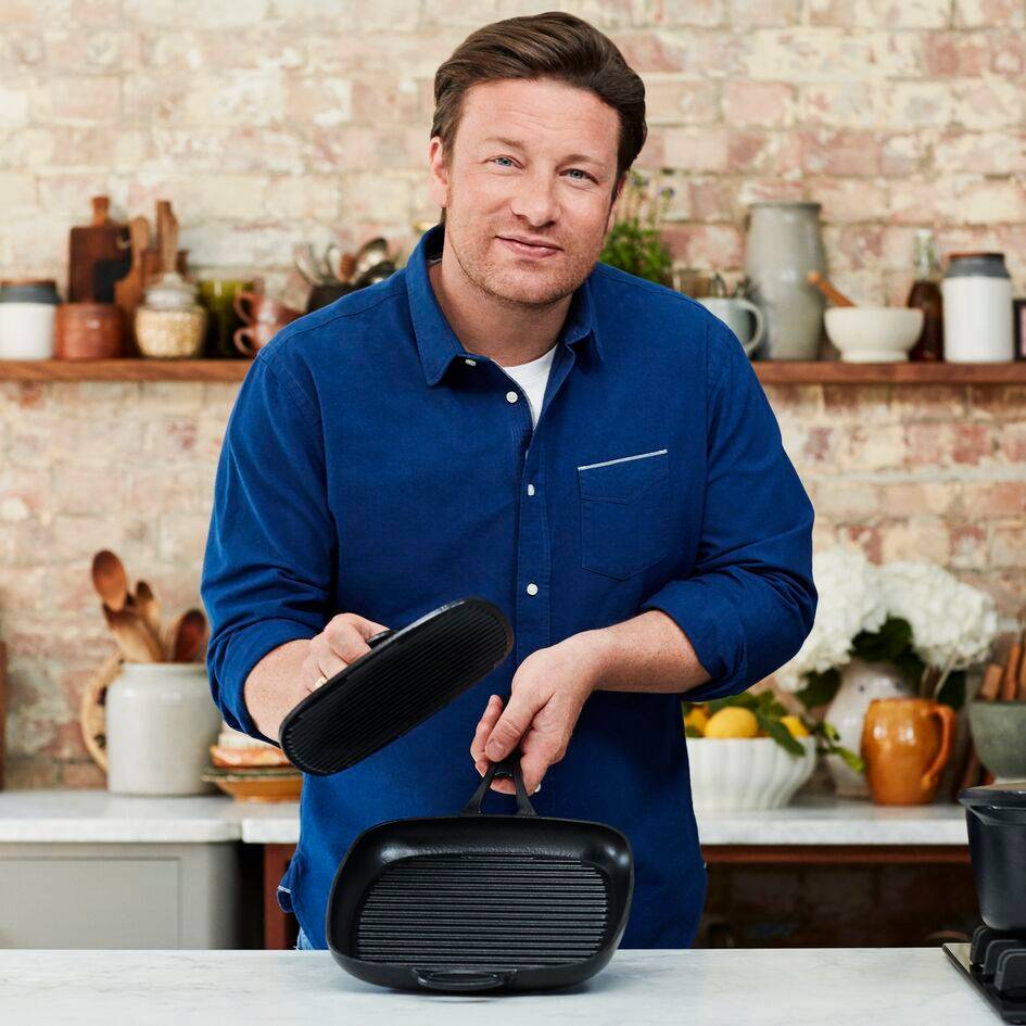 Jamie Oliver E2139155 Poêle grill premium en fonte d'acier 25 x 25cm