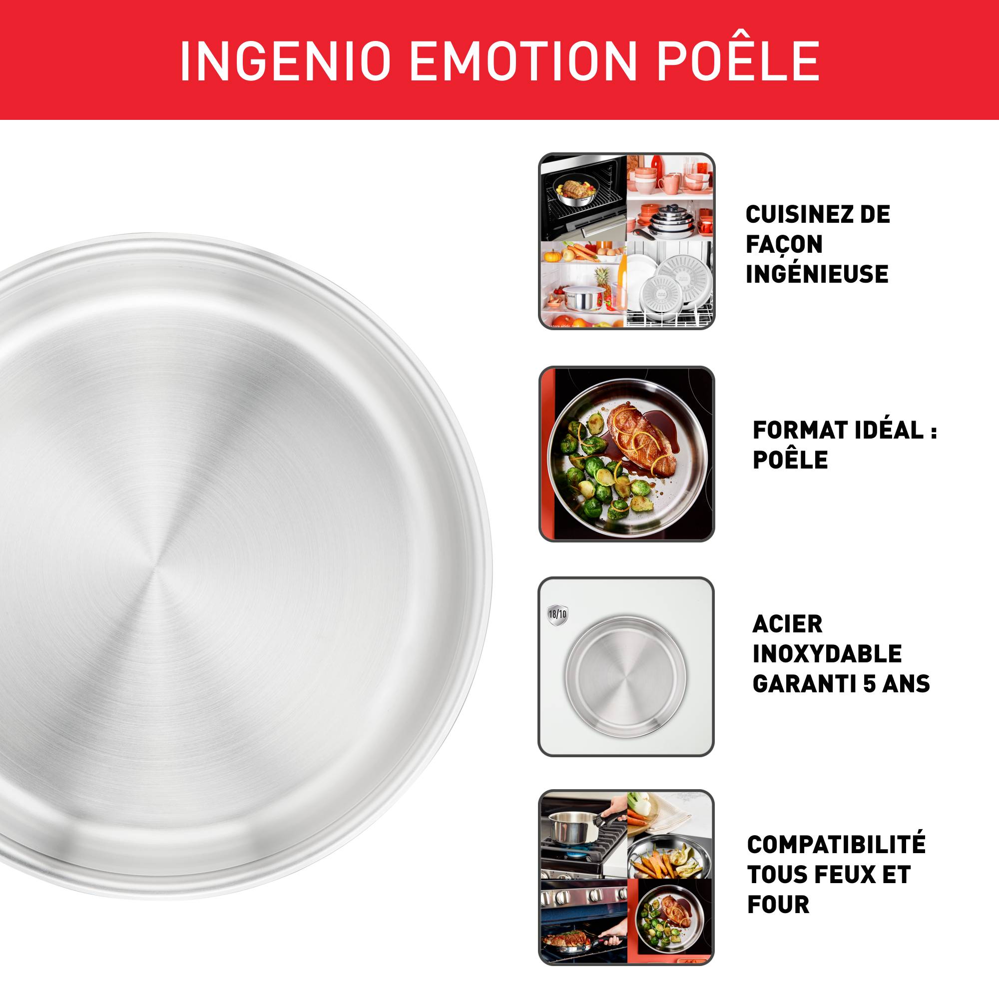 Ingenio Emotion L8960453 Poêle à poignée amovible - 24 cm