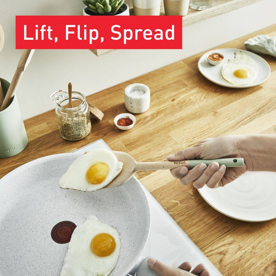 Natura K270S504 Set d'ustensiles en bois 28 cm  : Cuillère large + Spatule + Maryse + Cuillère&nbsp;+ pot - Sauge