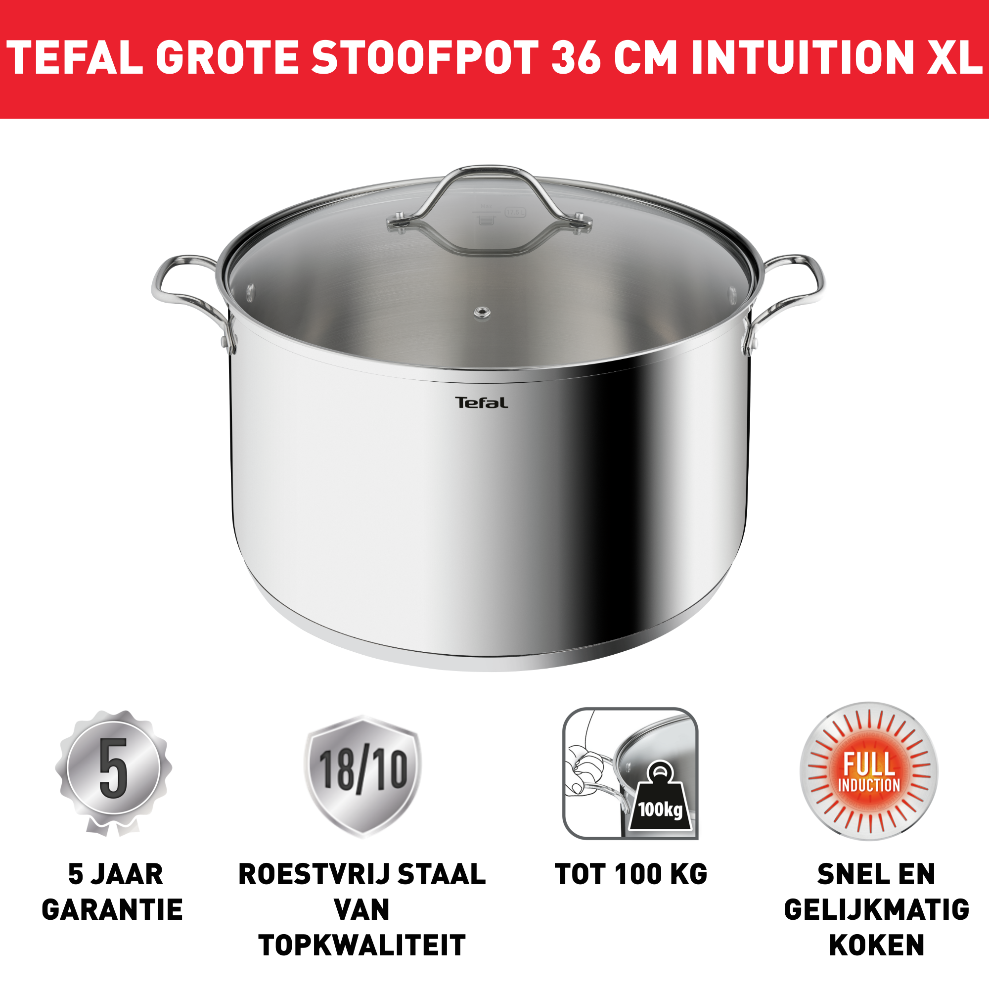 Intuition XL B8647504 Inox kookpot - 36 cm - Inductie