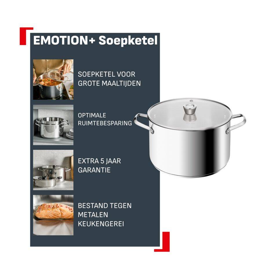 Emotion+ E3366955 Kookpot + deksel - 30 cm - Inductie