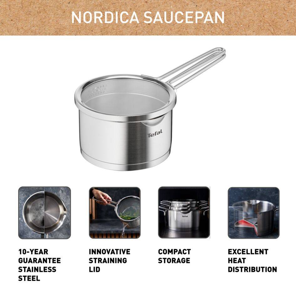 Nordica H8522236 Poêlon + couvercle passoire en verre - 16 cm - Induction