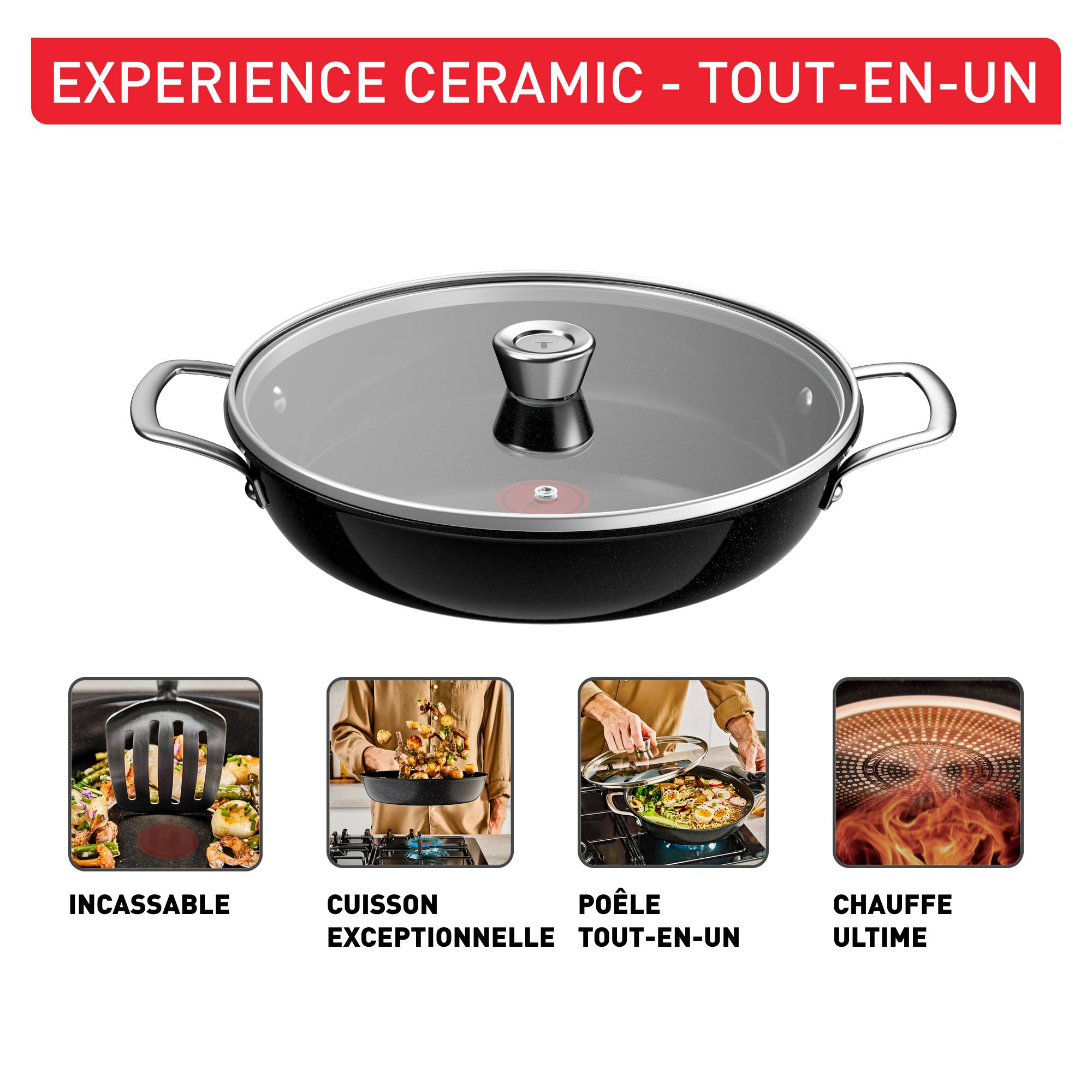 Experience Ceramic G2228602 Poêle tout-en-un + Couvercle - 28 cm - Induction