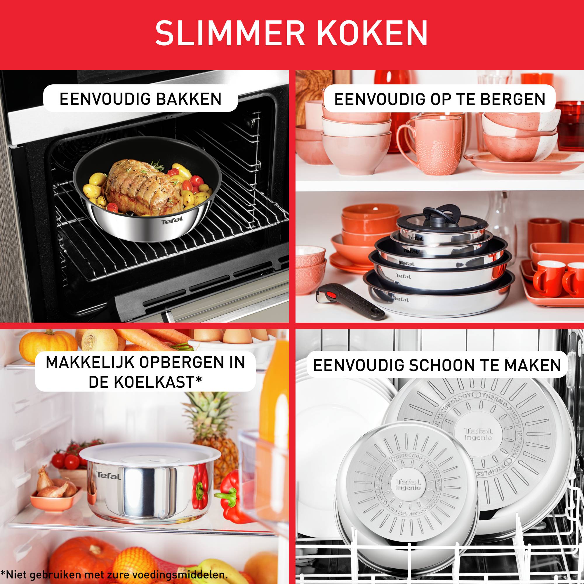 Ingenio Emotion L8968445  Set van 3 pannen 22/24/28 cm + afneembare handgreep - Inductie