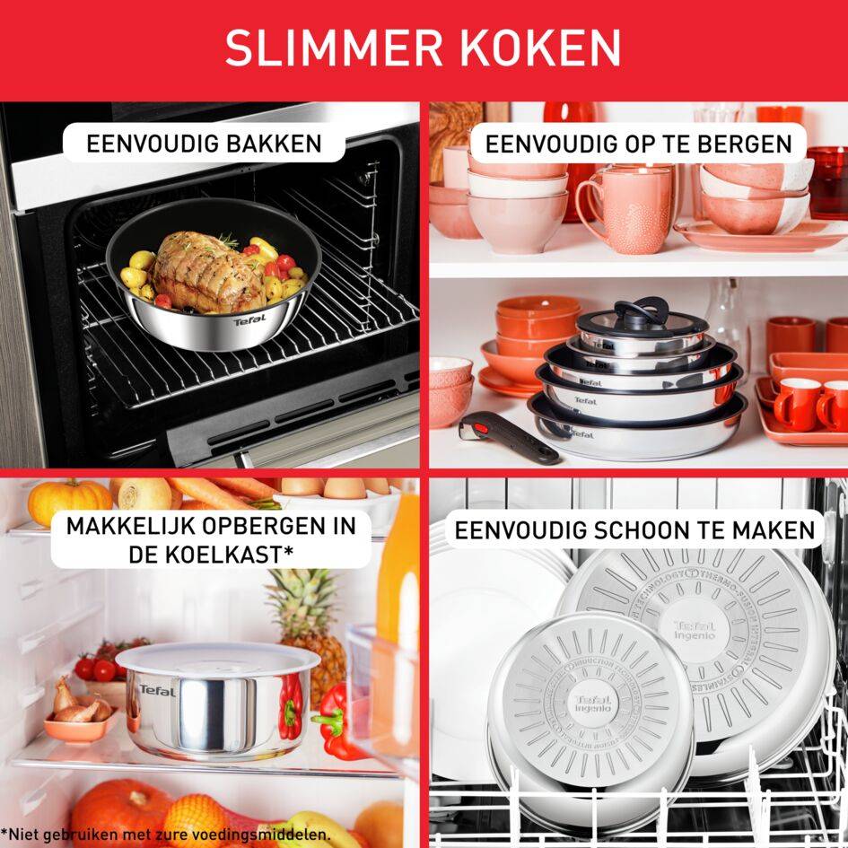 Ingenio Emotion L8968445 Set van 3 pannen 22/24/28 cm + afneembare handgreep - Inductie