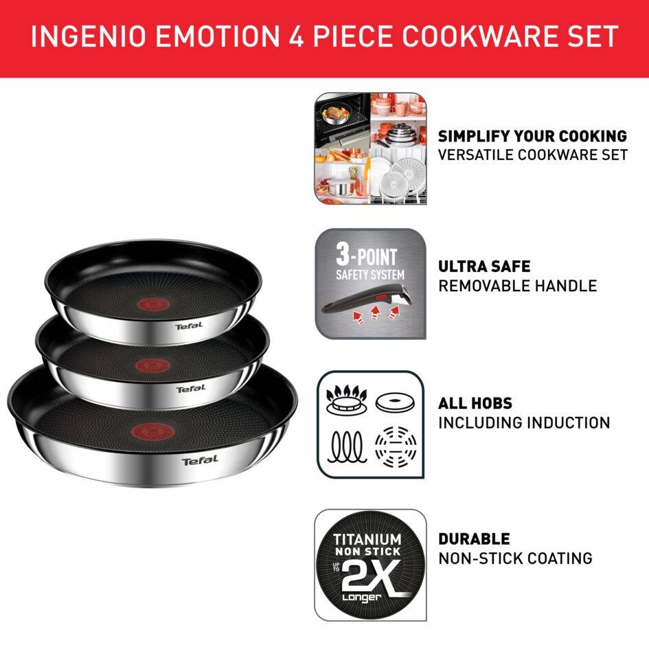 Ingenio Emotion L8974S45  Set van 3 pannen 22/24/28 cm + afneembare handgreep - Inductie