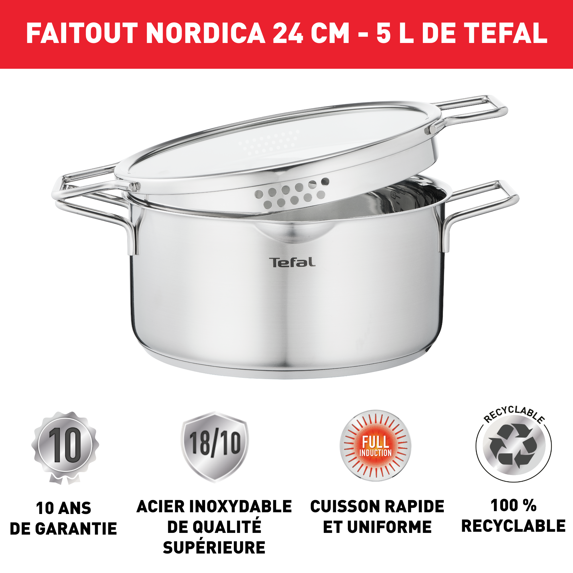 Nordica H8524635 Casserole inox 24 cm