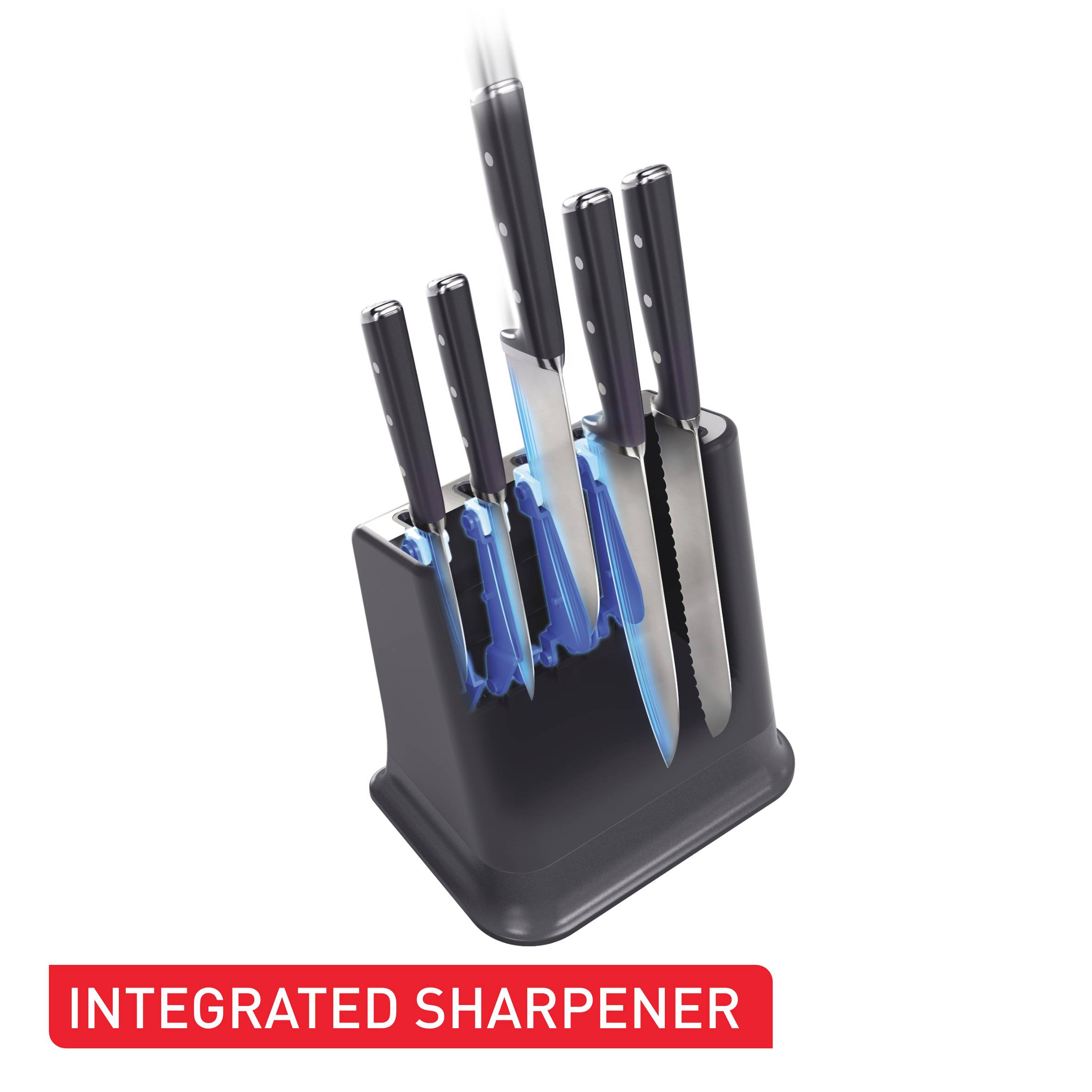 EverSharp K297S644 Set de 5 couteaux + bloc à couteau avec aiguiseur intégré
