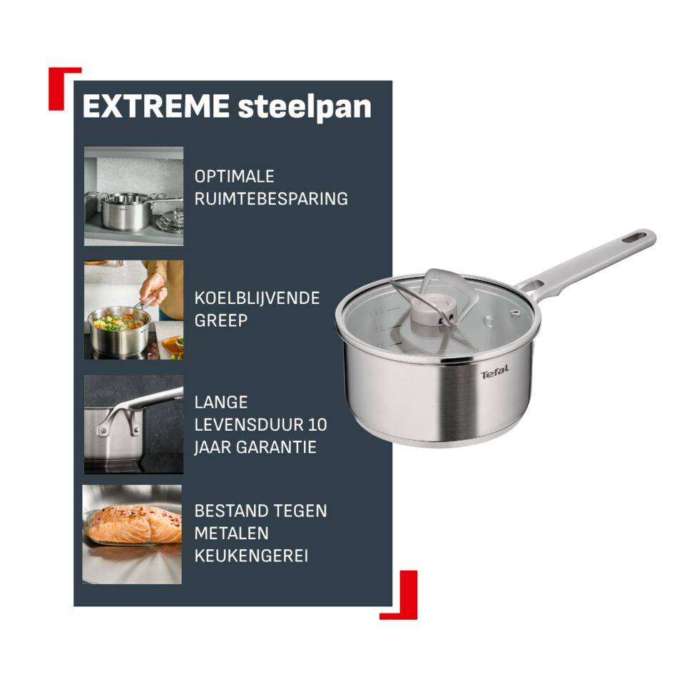 Extreme E5292304  Steelpan van - 18 cm + deksel - hoogwaardig roestvrij staal