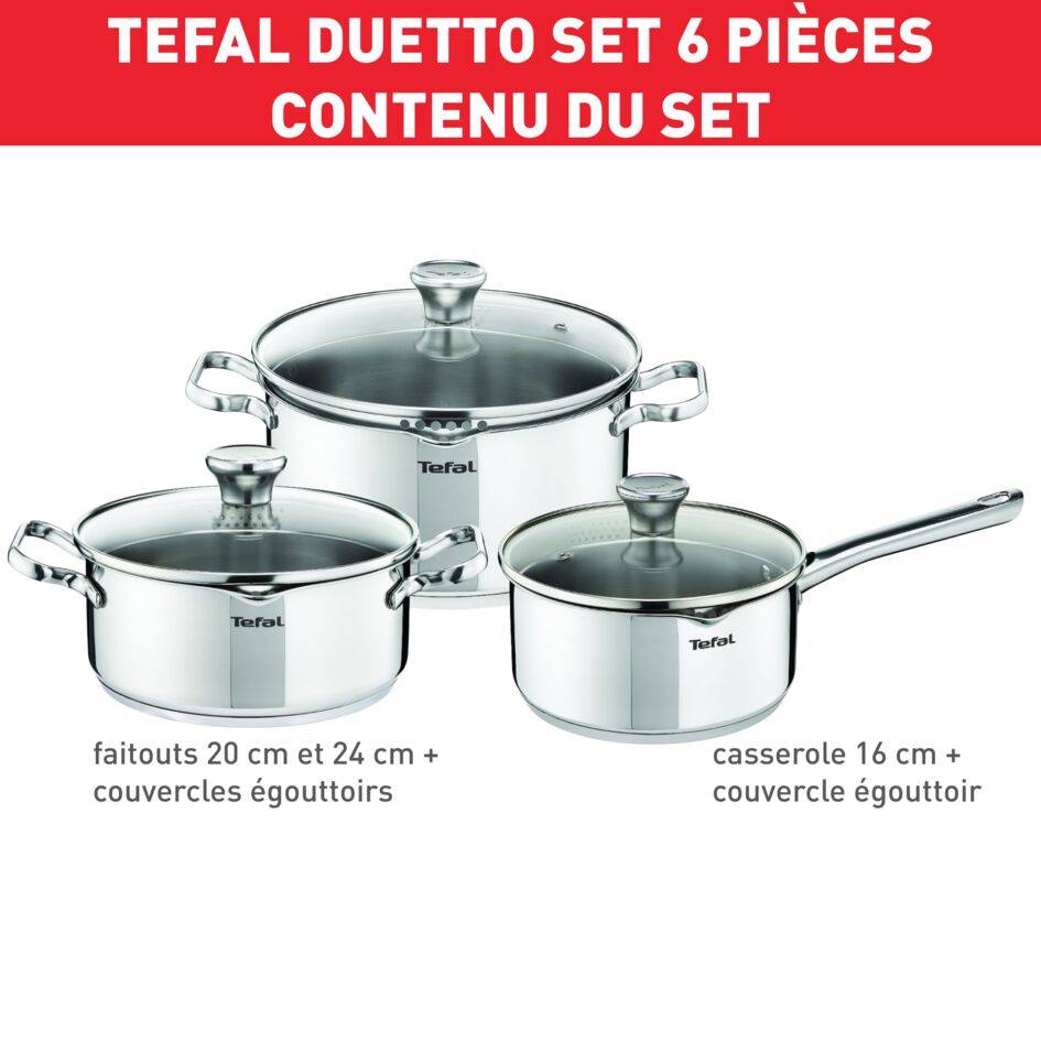 Duetto A705S636 Set de poêlon 16cm + 2 casseroles 20/24 cm + 3 couvercles