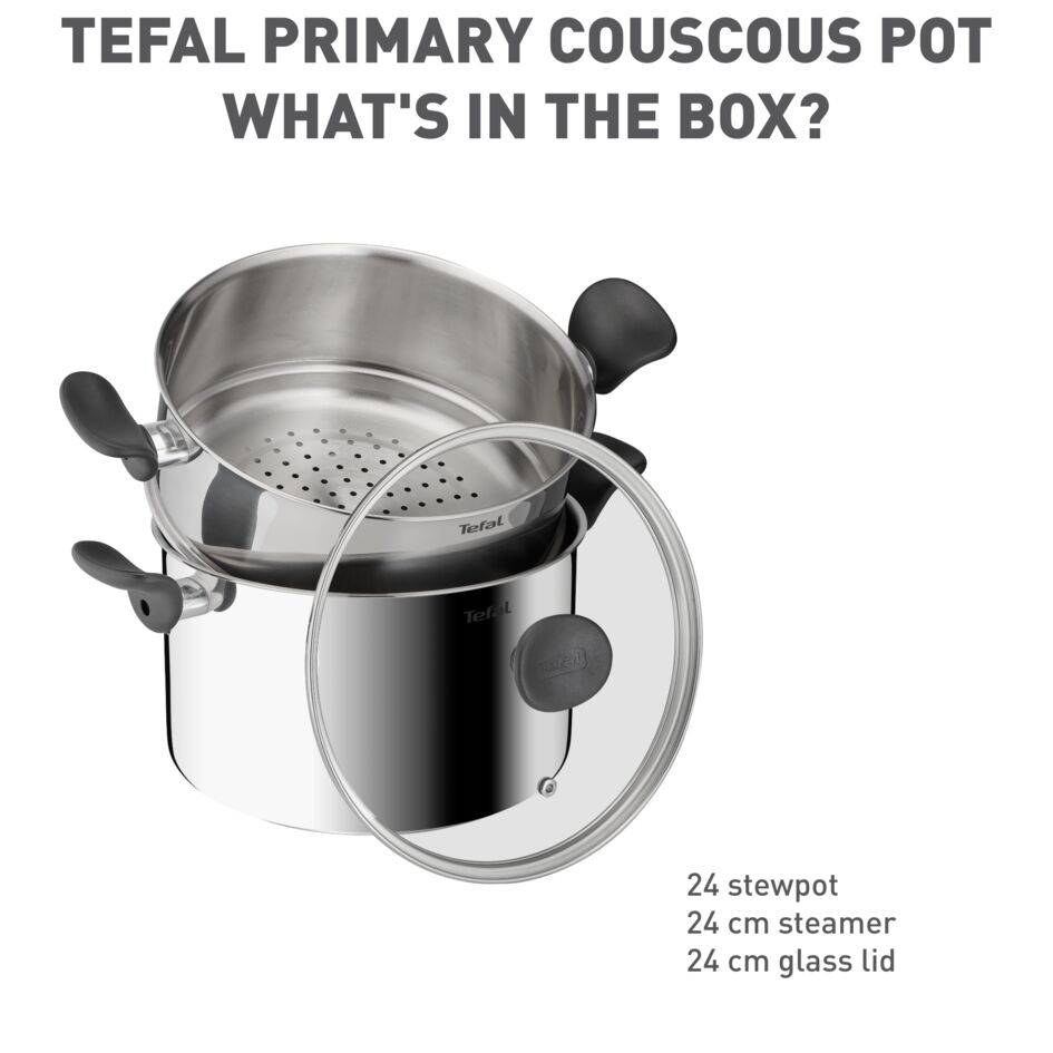 Primary Couscous E3089514 Casserole + panier vapeur + couvercle - 24 cm - Induction