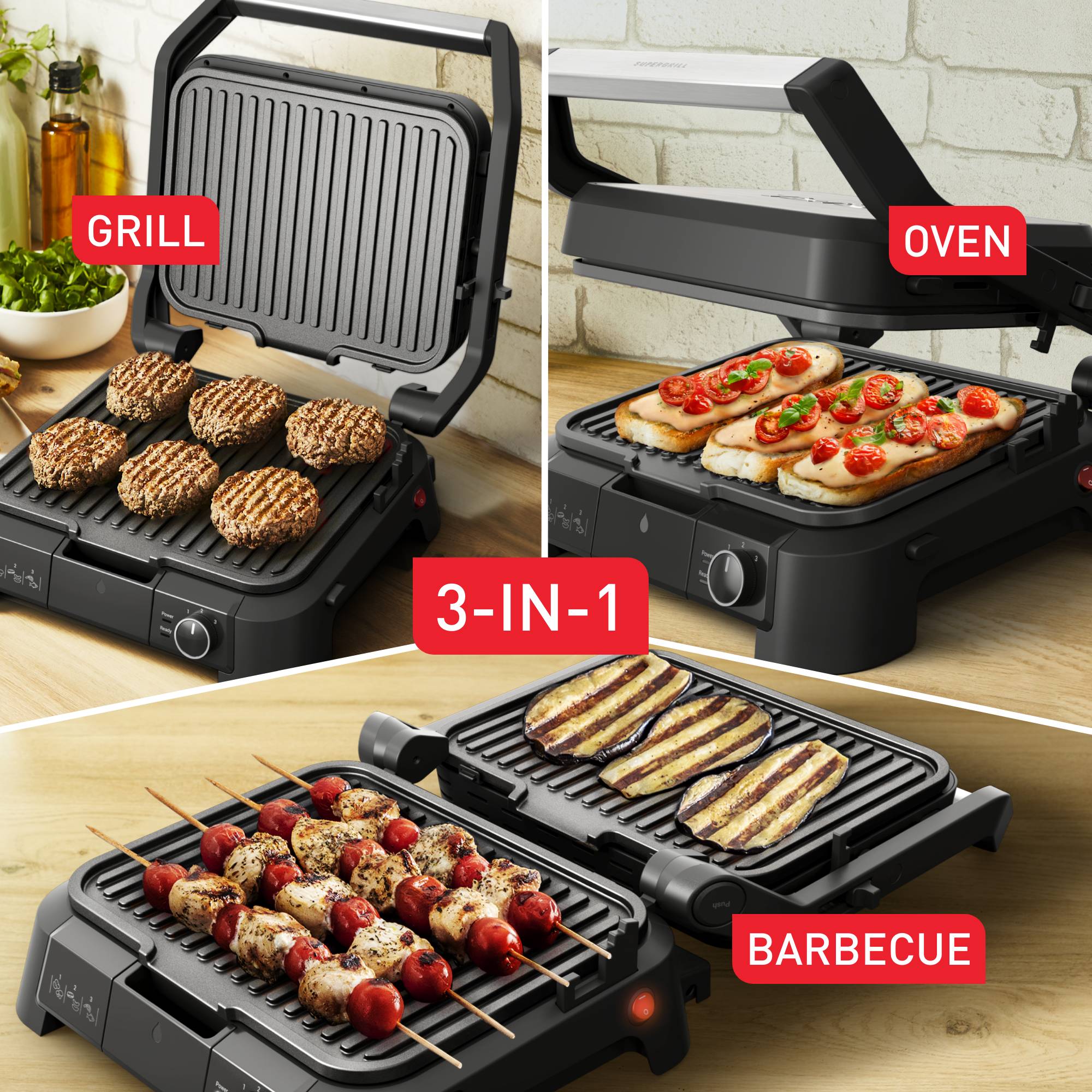 SuperGrill 3-in-1 GC510DE0  Grill & Barbecue - 2000W - 30x20cm