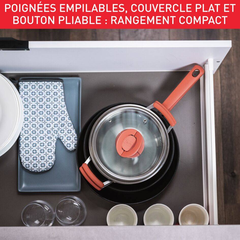 Opti'Space G720S604 Set de 6 pièces - poêles 24/28 cm + faitouts 18/20 cm + 2 couvercles