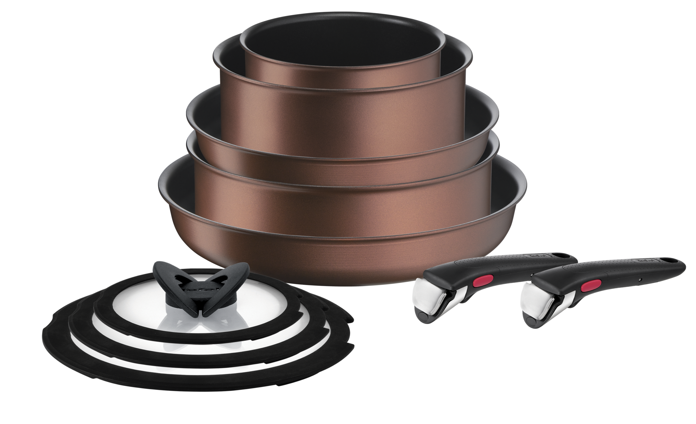 Ingenio Resource L7659042 10-delige set: 2 braadpannen 24/28 cm + 2 steelpannen 16/20 cm  + sauteerpan 24 cm  + 3 deksels + 2 handgrepen