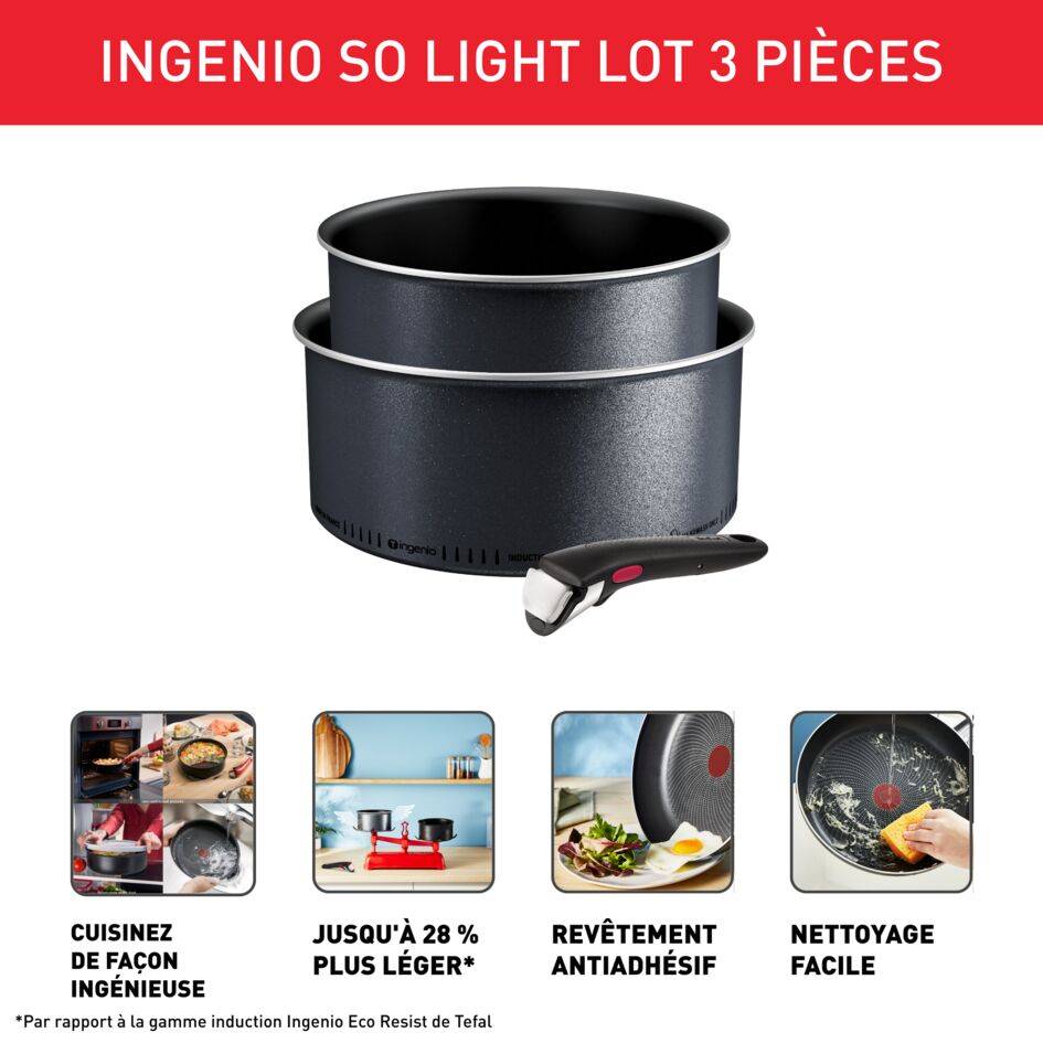 Ingenio So'Light L7239003 Set de 2 poêlons 18/20 cm + poignée amovible - Induction 