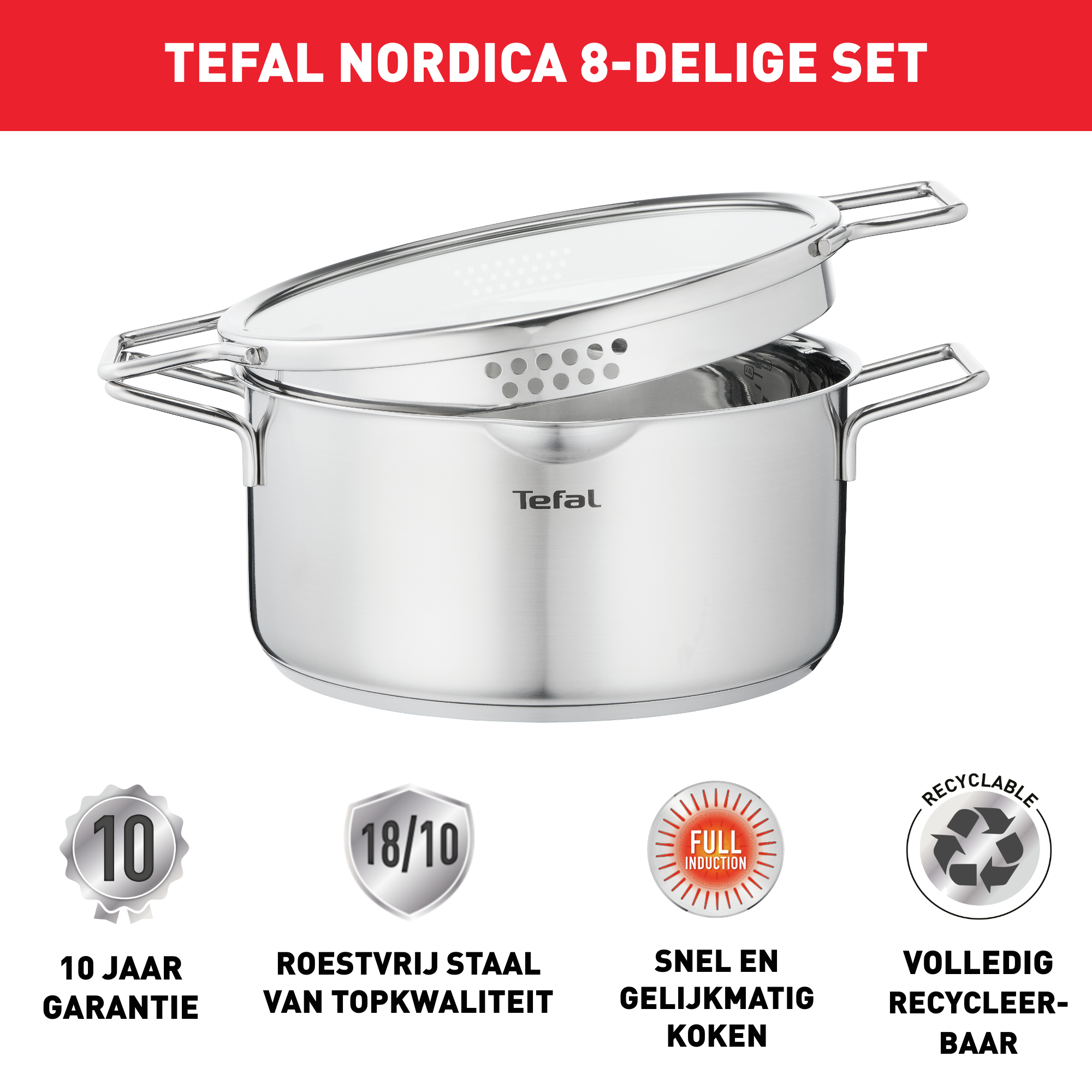 Nordica H852S855 Set van 4 inox kookpotten 16/18/20/24 cm + 4 deksels