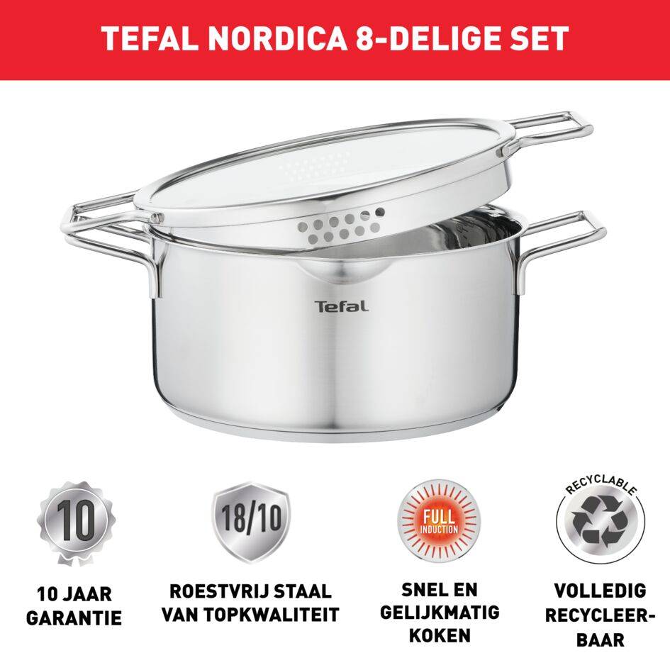 Nordica H852S855 Set van 4 inox kookpotten 16/18/20/24 cm + 4 deksels