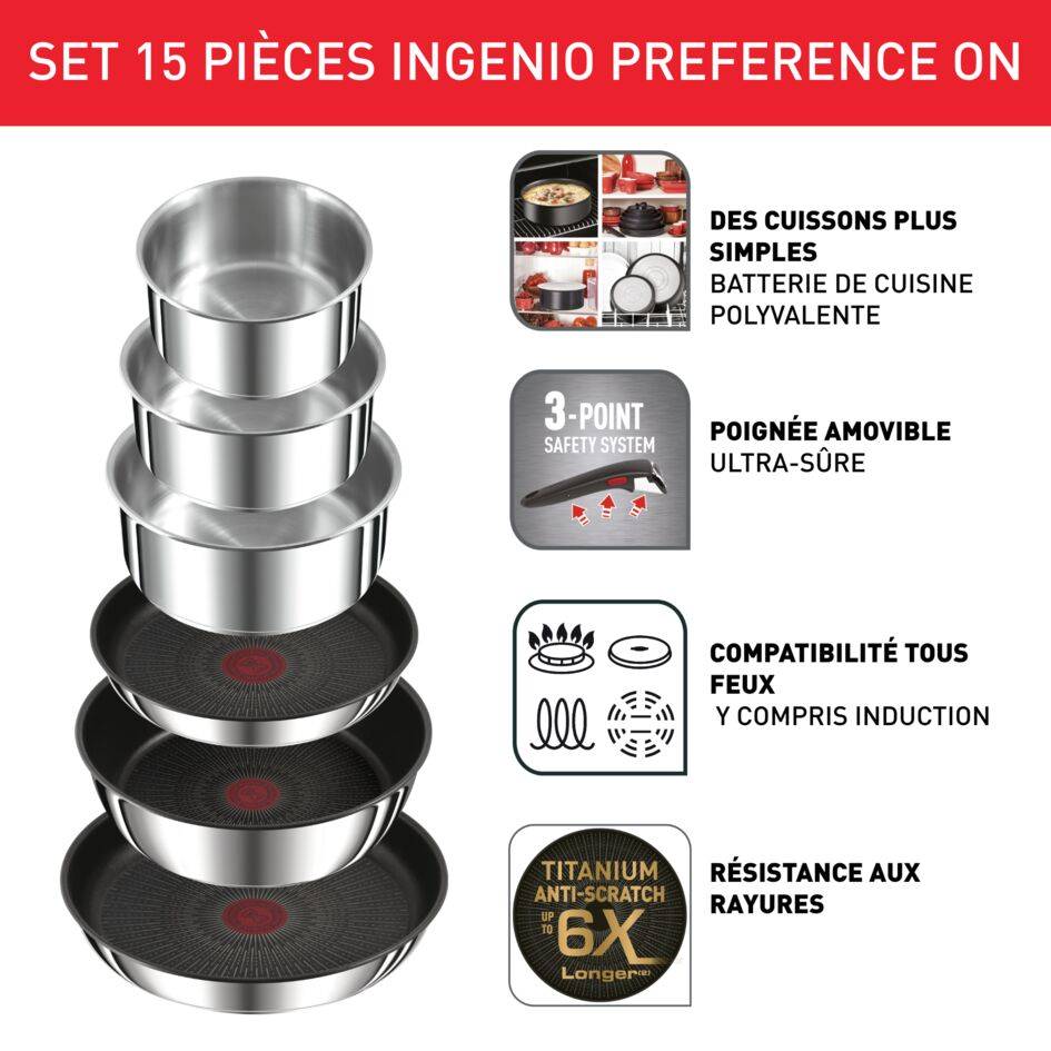 Ingenio Préférence On L9749532 Set poêles et casseroles 15 pièces