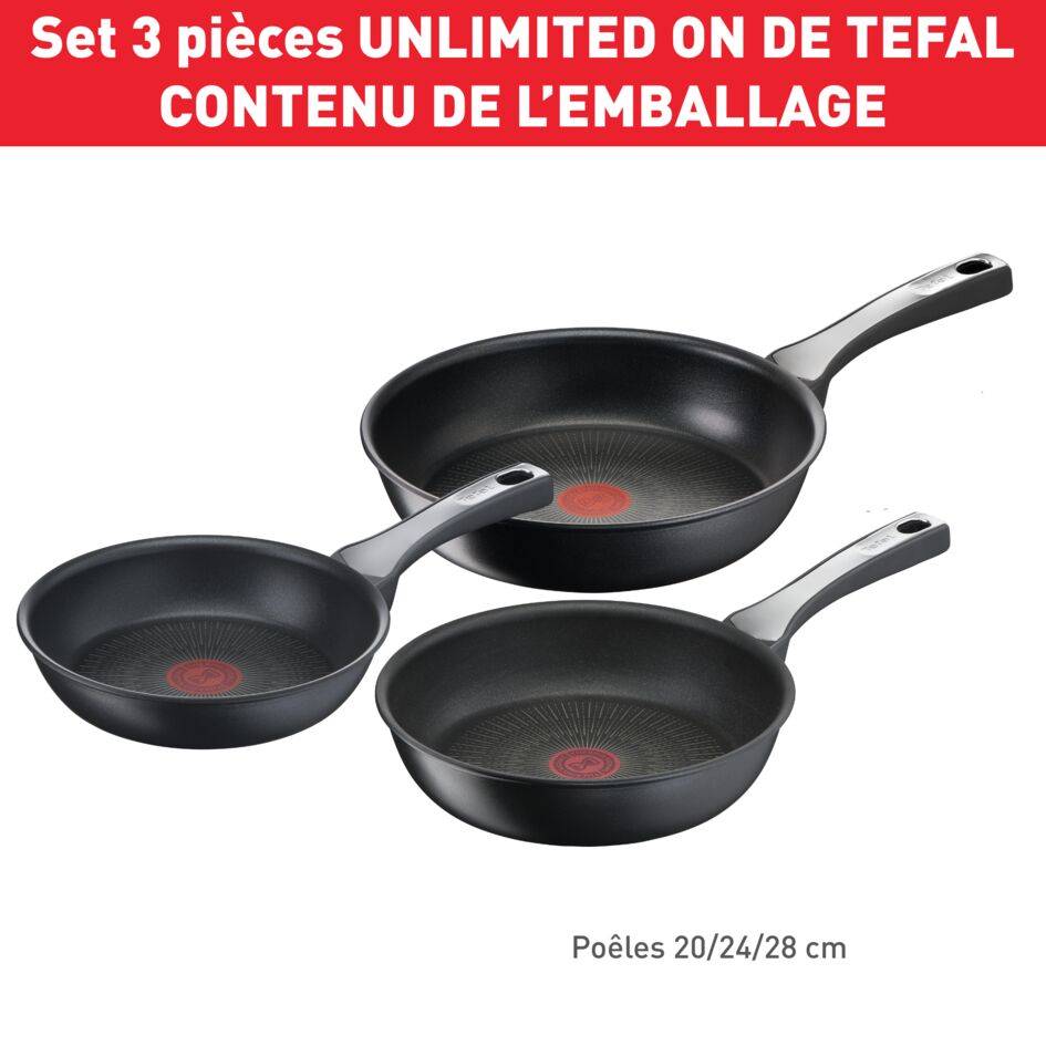 Unlimited On G2599102 Set de 3 poêles à frire 20/24/28 cm