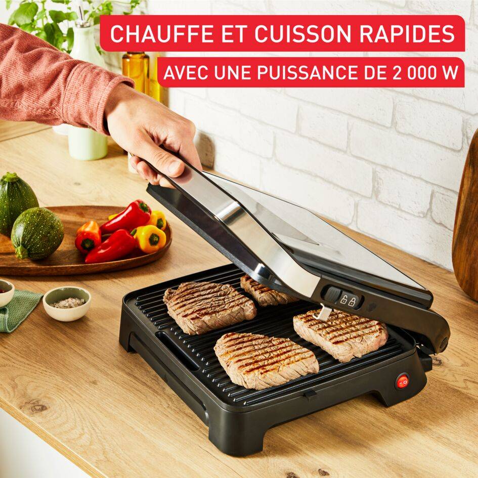Machine à panini et gril Inicio, Chauffe rapide : 2 000 W, Plaques antiadhésives