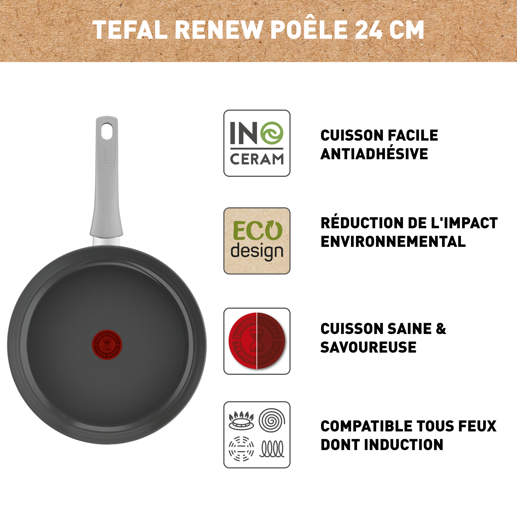 Renew On C4270432 Poêle en céramique - 24 cm - Induction