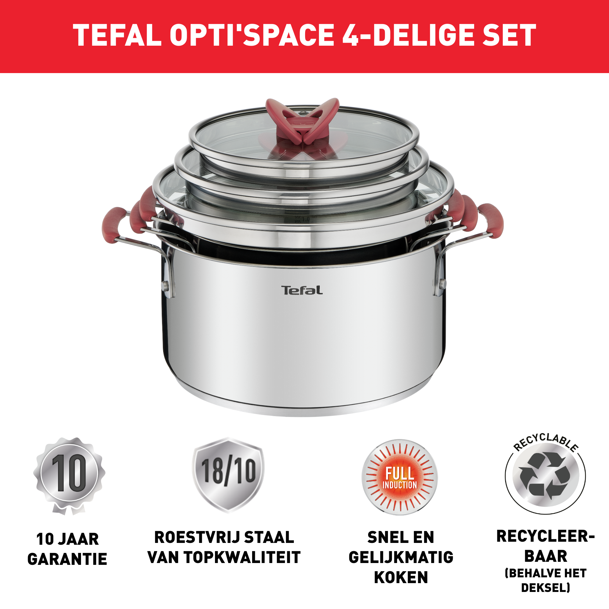 Opti'Space G720S674 Set van 3 kookpotten 18/20/24 cm + deksels ...