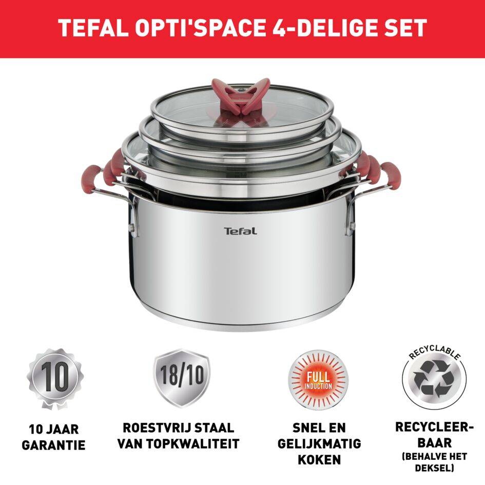 Opti'Space G720S674 Set van 3 kookpotten 18/20/24 cm + deksels - Inductie