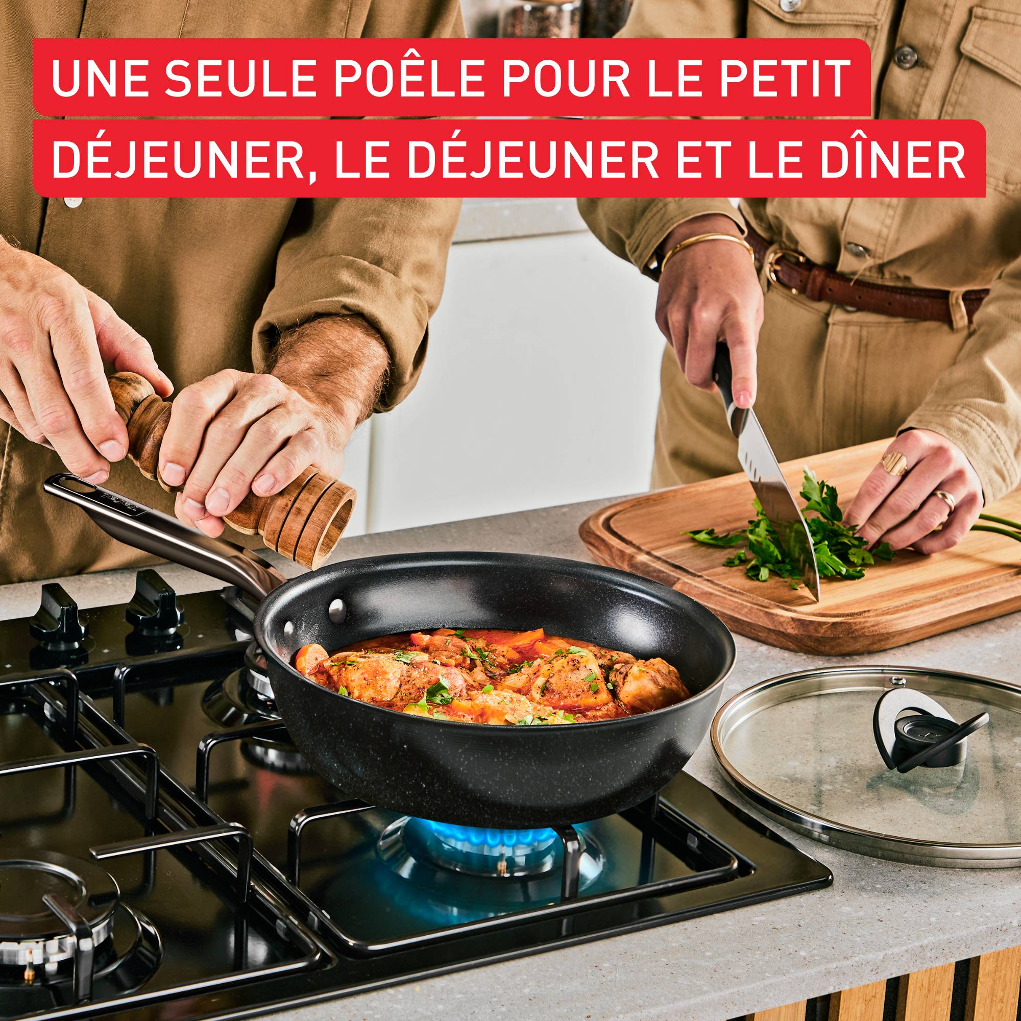 Experience Ceramic G2228202 Wok polyvalent + Couvercle - 26 cm - Induction