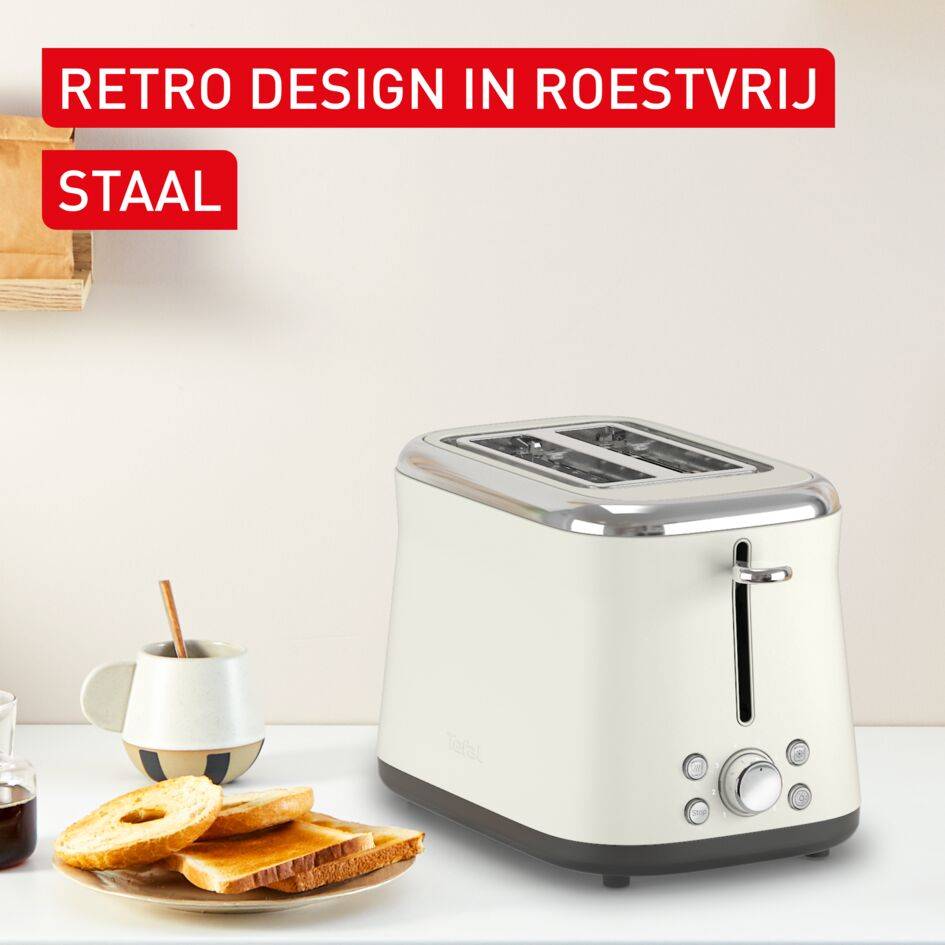 Collection, broodrooster met 2 sleuven, retrolook in roestvrij staal, 8 bruiningsstanden
