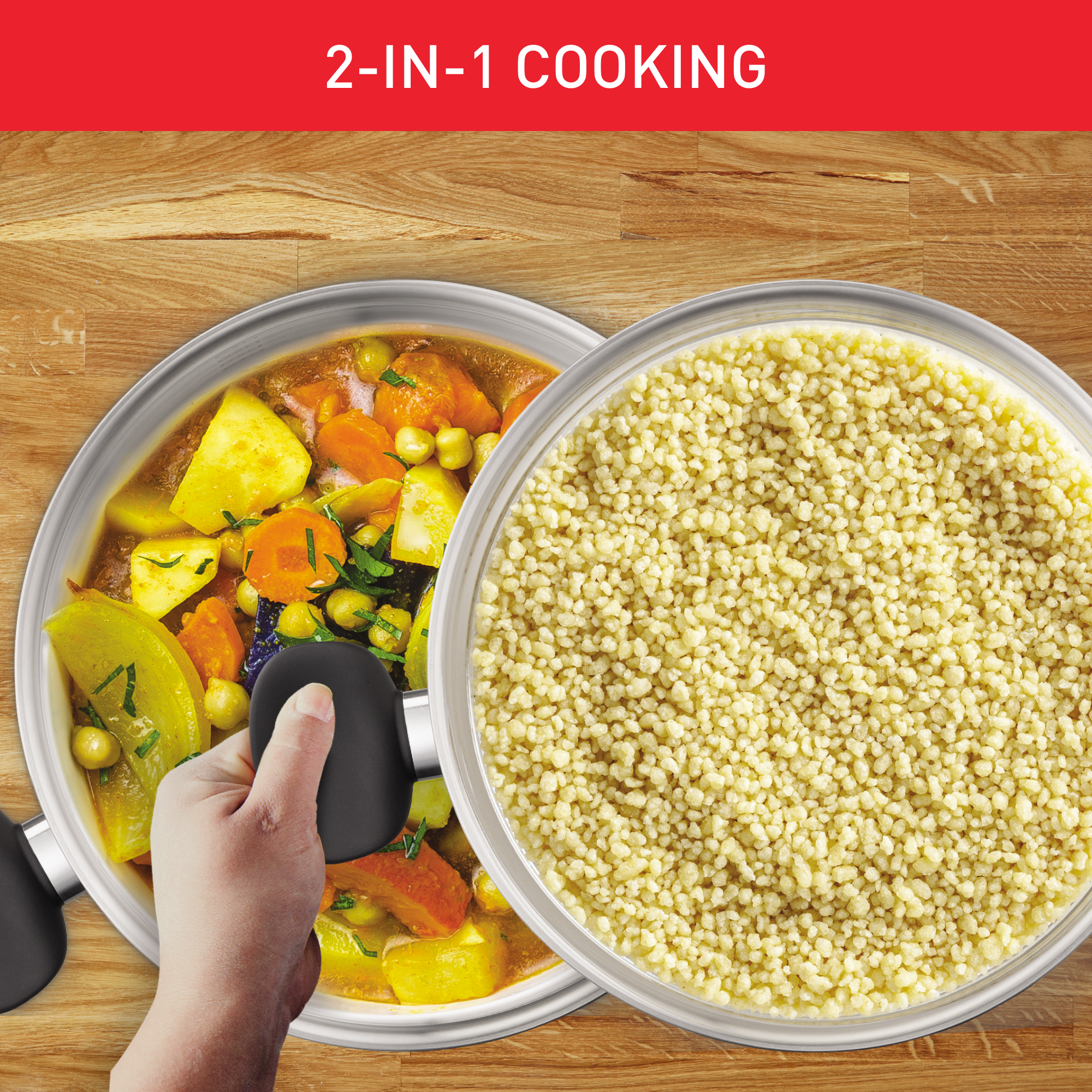 Primary Couscous E3089514 Casserole + panier vapeur + couvercle - 24 cm - Induction