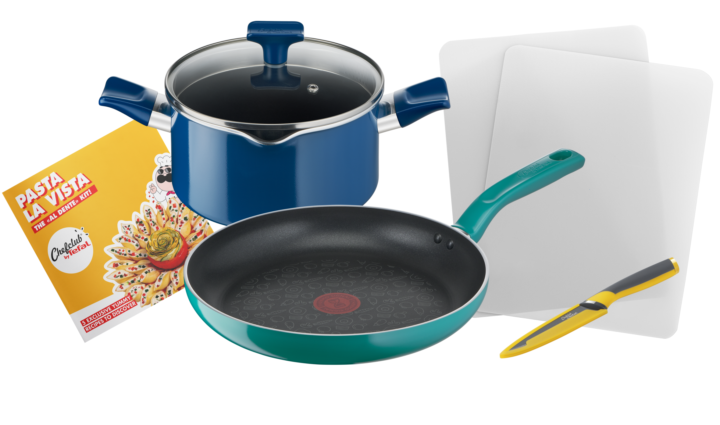Chefclub G804S404 Set de 5 pièces poêle 20cm + faitout 20cm + couteau + 2 planches + livre de recette